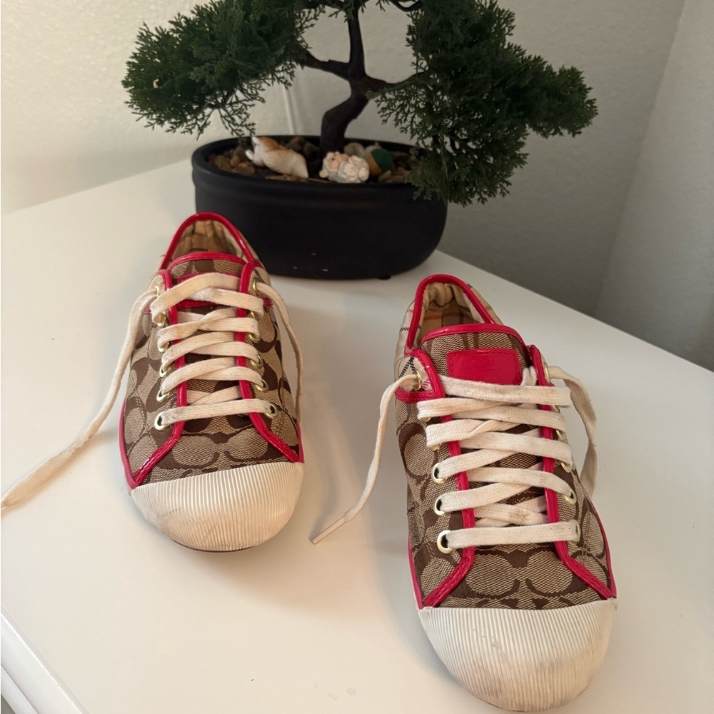 Coach Women's Brown and Pink Lace-Up Sneakers - Picture 6 of 7
